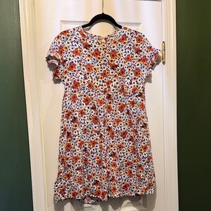 Vibrant Floral Mini Dress - Orange and White